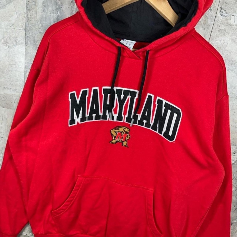 Champion Maryland Terrapins red hoodie with black/white mascot logo Mens size L - Picture 2 of 7